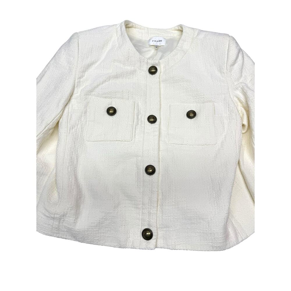 FRAME Cream Cotton Collarless Button Front Jacket Women’s Large - Picture 5 of 11